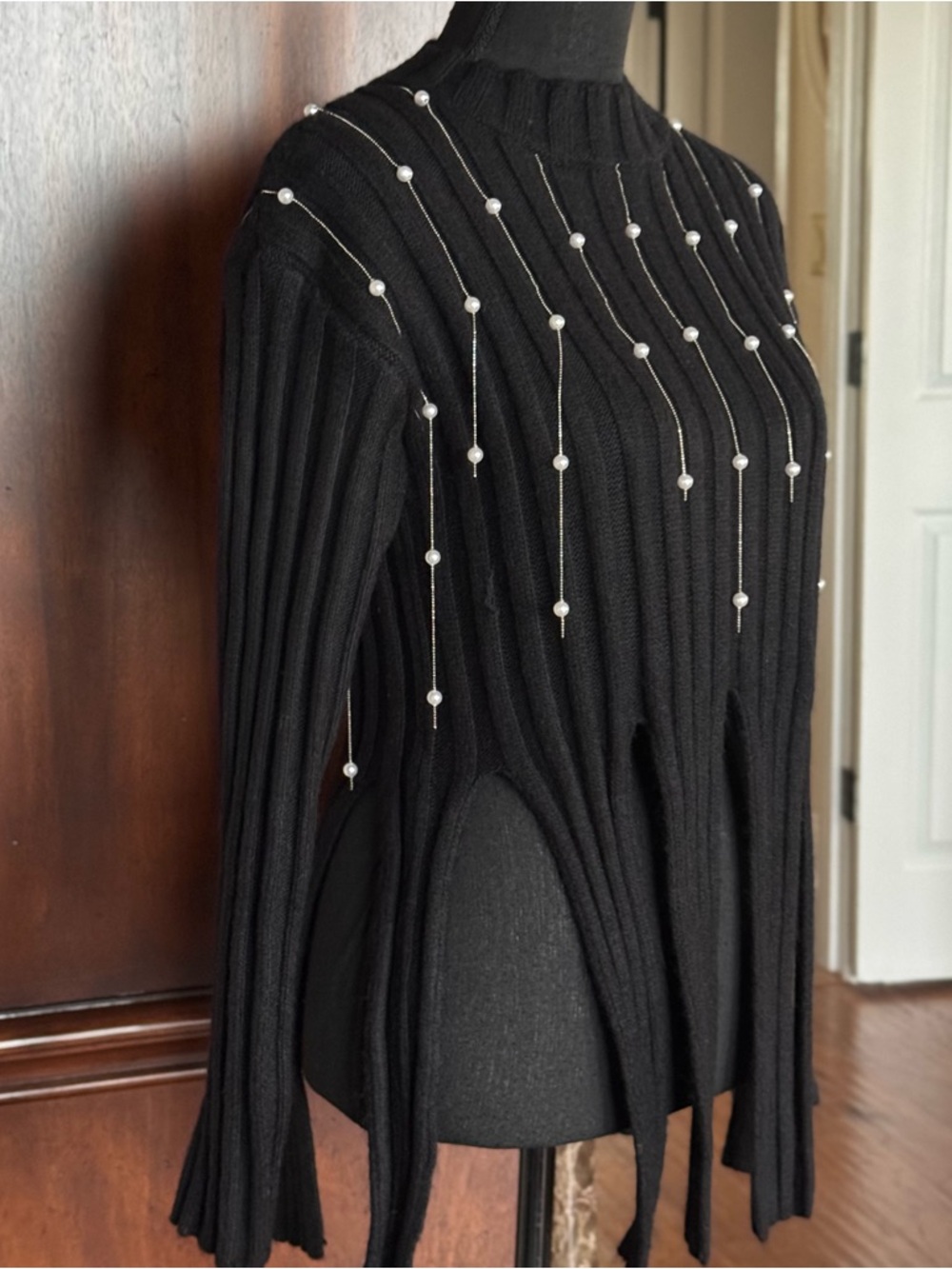 Zara Cropped Pearl Fringe Sweater